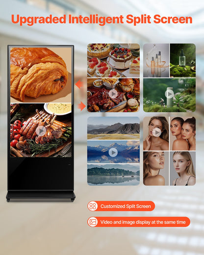65 Inch Digital Signage Display, Touchscreen Digital Kiosk, Indoor Floor Standing Kiosk Display, 4K UHD LCD Screen, 2GB RAM & 32GB ROM, with WiFi HDMI/USB Input, Commercial Advertising Display