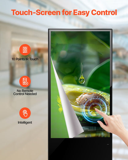 65 Inch Digital Signage Display, Touchscreen Digital Kiosk, Indoor Floor Standing Kiosk Display, 4K UHD LCD Screen, 2GB RAM & 32GB ROM, with WiFi HDMI/USB Input, Commercial Advertising Display