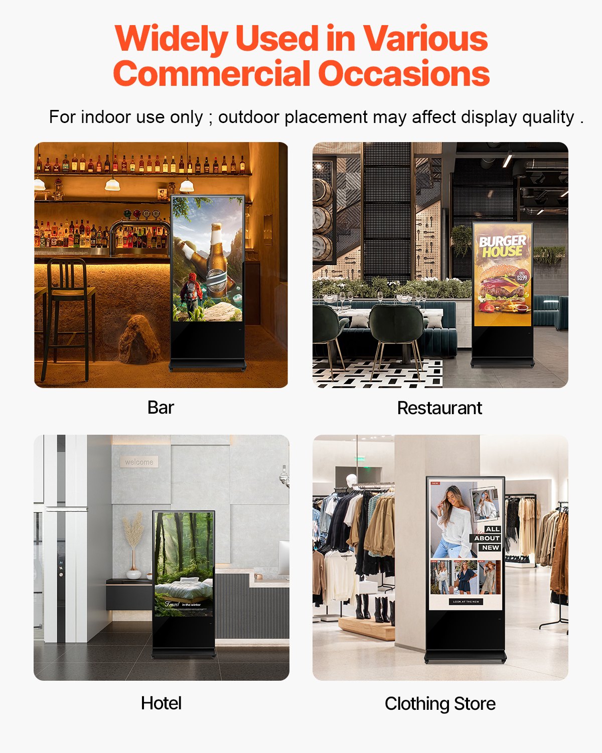 65 Inch Digital Signage Display, Touchscreen Digital Kiosk, Indoor Floor Standing Kiosk Display, 4K UHD LCD Screen, 2GB RAM & 32GB ROM, with WiFi HDMI/USB Input, Commercial Advertising Display