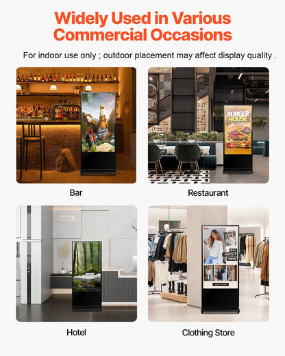 65 Inch Digital Signage Display, Touchscreen Digital Kiosk, Indoor Floor Standing Kiosk Display, 4K UHD LCD Screen, 2GB RAM & 32GB ROM, with WiFi HDMI/USB Input, Commercial Advertising Display