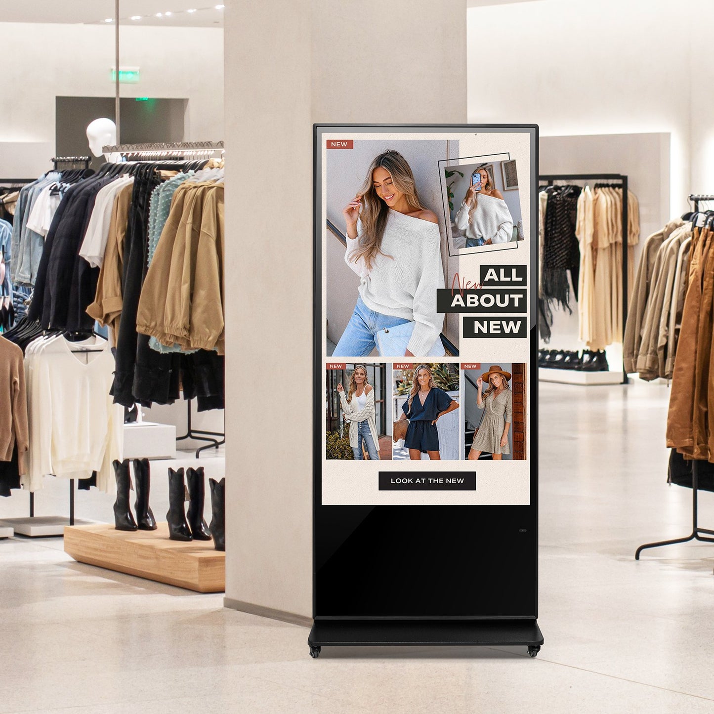 65 Inch Digital Signage Display, Touchscreen Digital Kiosk, Indoor Floor Standing Kiosk Display, 4K UHD LCD Screen, 2GB RAM & 32GB ROM, with WiFi HDMI/USB Input, Commercial Advertising Display