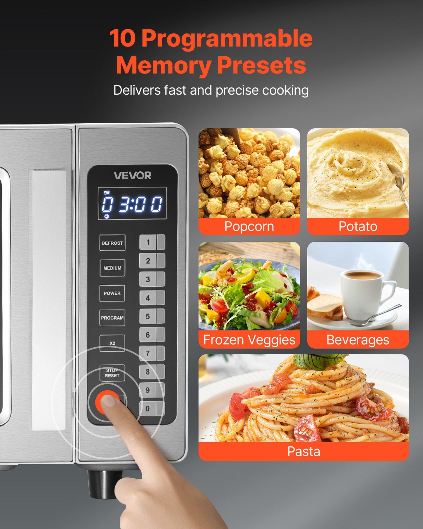 Countertop Microwave Oven, 0.9 Cu Ft, 1000W Digital Stainless Steel Microwave Oven with Touchscreen, 10 Cooking Presets, 5 Power Levels, Multi-Lock Door & Easy Clean Interior for Commercial Use