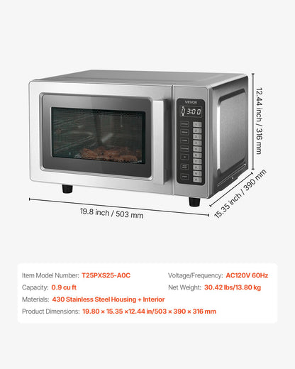 Countertop Microwave Oven, 0.9 Cu Ft, 1000W Digital Stainless Steel Microwave Oven with Touchscreen, 10 Cooking Presets, 5 Power Levels, Multi-Lock Door & Easy Clean Interior for Commercial Use