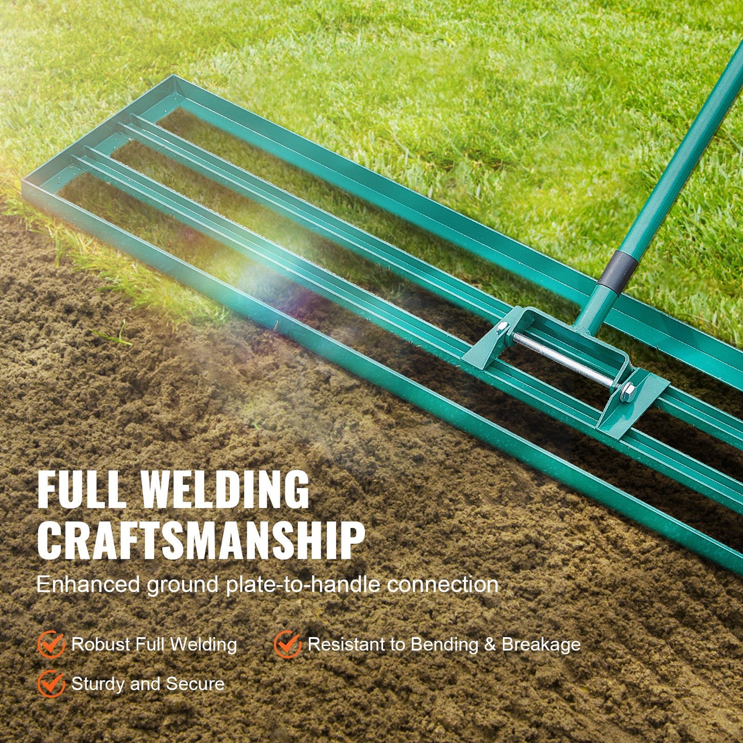 Utjämningsräfsa, 121,9 x 25,4 cm Utjämnande gräsmatta, kraftig gräsmatta med 198,1 cm förlängt handtag i stål, Utjämningsräknare för trädgård, golfgräsmatta, gård