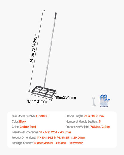 10x17 tum Gräsnivellerande Rake 78 i justerbart handtag för Yard Golf Court
