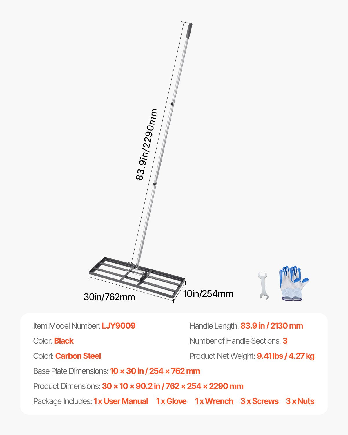 10x30 Zoll Gras Nivellierung Gerade 83,9 Zoll Verstellbarer Griff für Hof Golfplatz