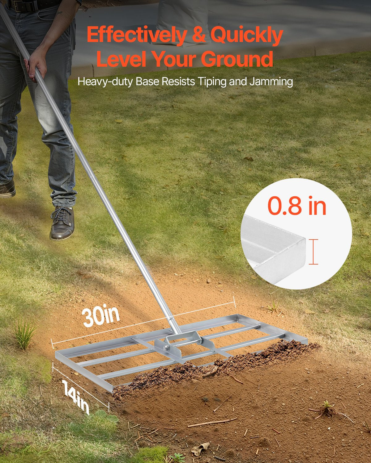 14x30 Zoll Gras Nivellierung Rake 78 in Verstellbarer Griff für Yard Golfplatz