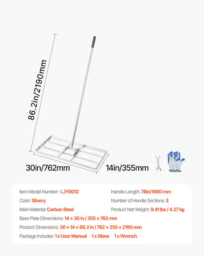 14x30 Zoll Gras Nivellierung Rake 78 in Verstellbarer Griff für Yard Golfplatz
