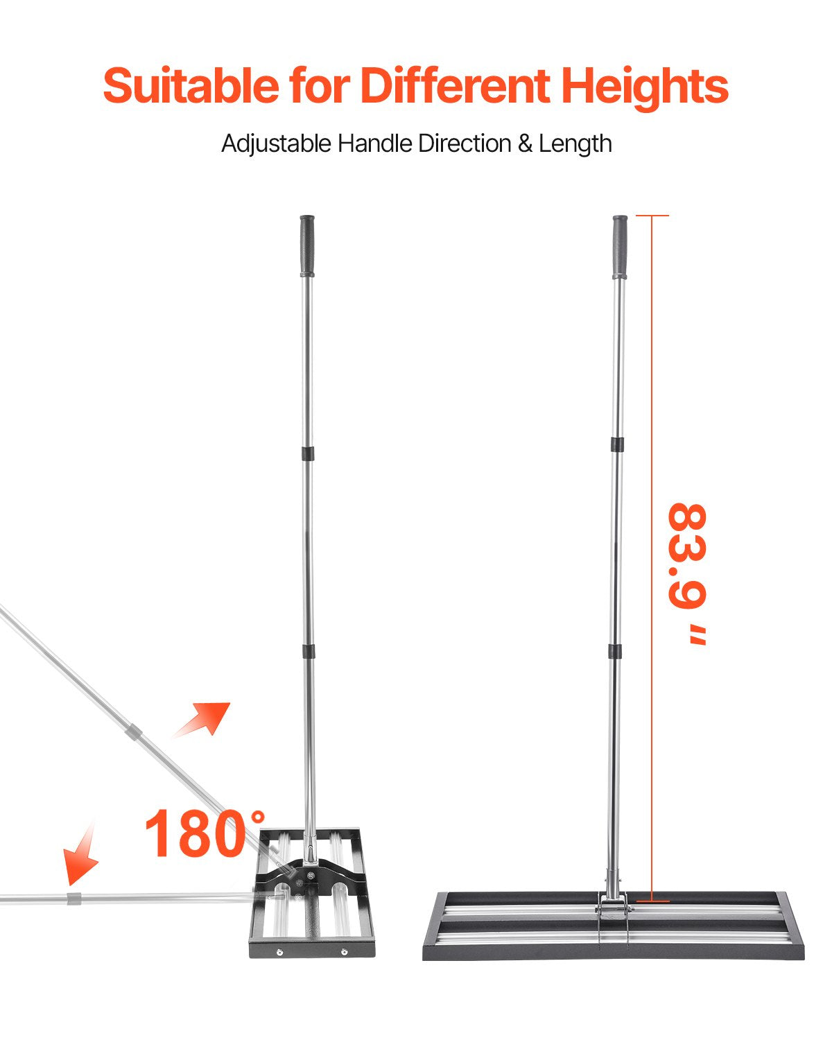 Updated Lawn Leveling Rake with Roller, 30" x 10" Stainless Steel Lawn Leveler with 83.9" Adjustable Handle, Heavy Duty Yard Leveling Rake, Effort Saving Lawn Leveling Tool for Yard Golf Court