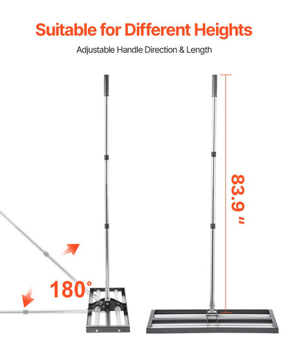 Updated Lawn Leveling Rake with Roller, 30" x 10" Stainless Steel Lawn Leveler with 83.9" Adjustable Handle, Heavy Duty Yard Leveling Rake, Effort Saving Lawn Leveling Tool for Yard Golf Court