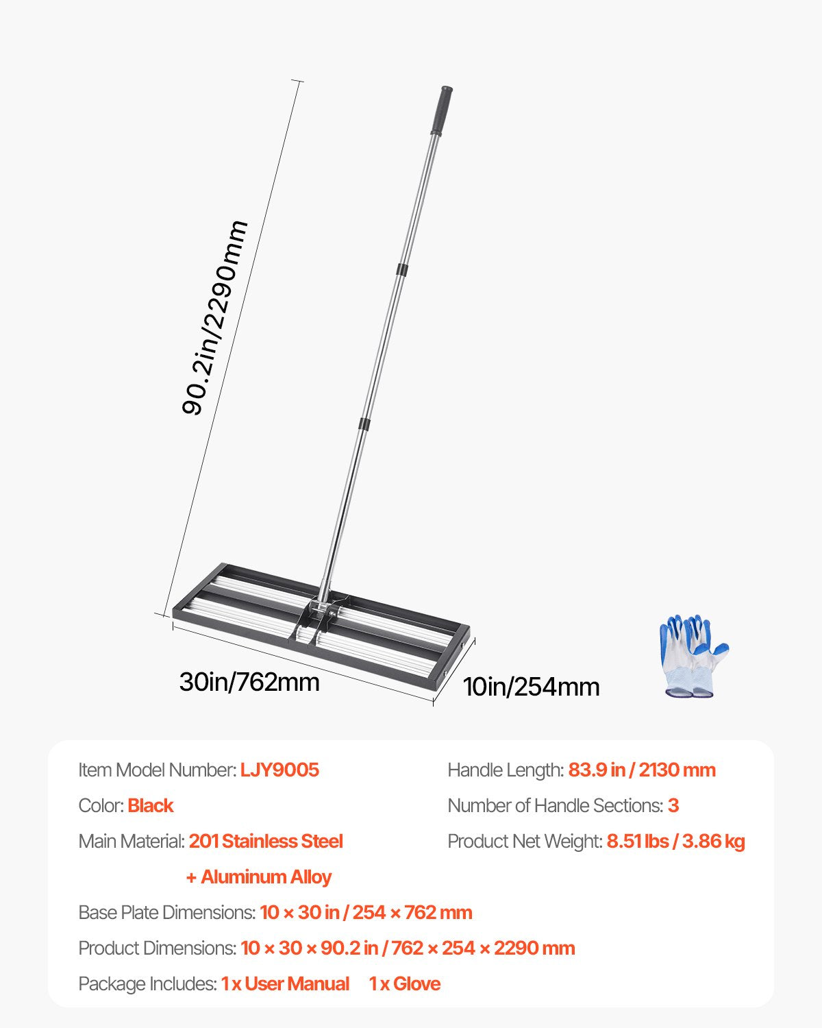 Updated Lawn Leveling Rake with Roller, 30" x 10" Stainless Steel Lawn Leveler with 83.9" Adjustable Handle, Heavy Duty Yard Leveling Rake, Effort Saving Lawn Leveling Tool for Yard Golf Court