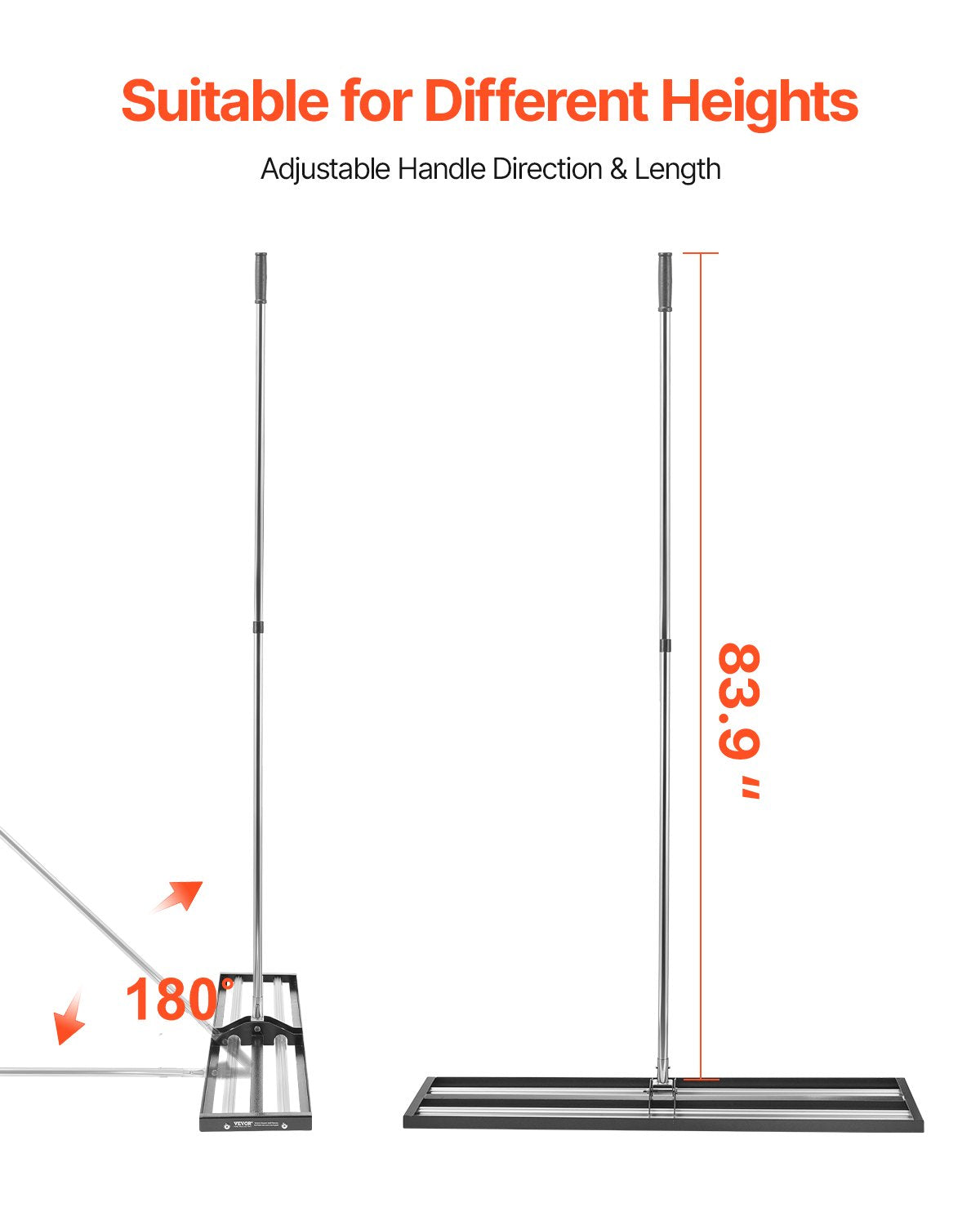 Updated Lawn Leveling Rake with Roller, 48'' x 10" Stainless Steel Lawn Leveler with 83.9'' Adjustable Handle, Heavy Duty Yard Leveling Rake, Effort Saving Lawn Leveling Tool for Yard Golf Court
