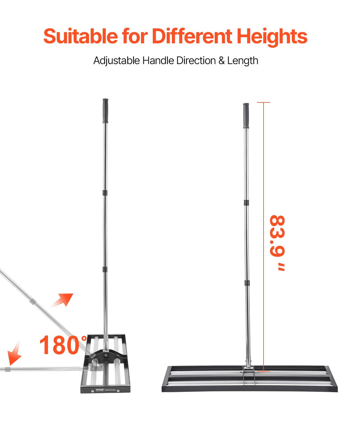 Updated Lawn Leveling Rake with Roller, 36" x 10" Stainless Steel Lawn Leveler with 83.9" Adjustable Handle, Heavy Duty Yard Leveling Rake, Effort Saving Lawn Leveling Tool for Yard Golf Court