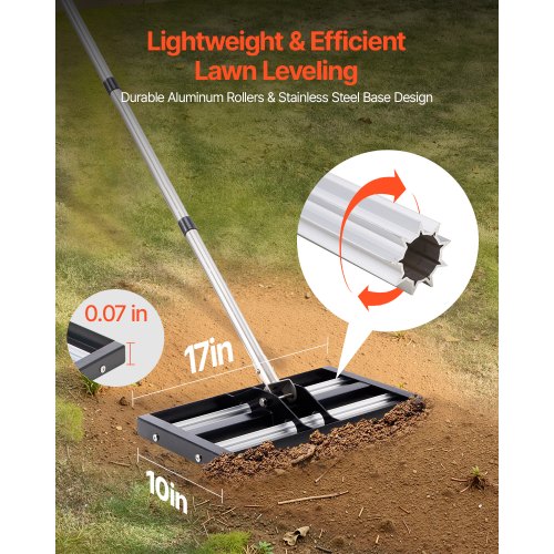 Gräsmattautjämnare, Gräsmattautjämnare med 63,4 tums justerbart handtag, 17x10 tums markplatta, Kraftfull och rostbeständig metalljordutjämnare, Ansträngningsbesparande gräsmattautjämnare för gårdsgolfbana |  EU