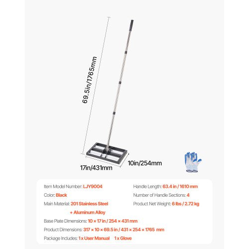 Gräsmattautjämnare, Gräsmattautjämnare med 63,4 tums justerbart handtag, 17x10 tums markplatta, Kraftfull och rostbeständig metalljordutjämnare, Ansträngningsbesparande gräsmattautjämnare för gårdsgolfbana |  EU