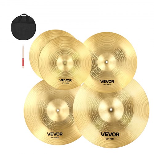 Cymbal Pack, 4 Pieces Cymbals for Drum Set, Alloy Cymbals Drum Set Includes 14-inch Hi-Hats, 16-inch Crash, 18-inch Crash, 20-inch Ride, Drumsticks & Cymbal Bag, Alloy Cymbal Pack for Drummer