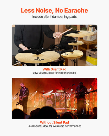 Cymbal Pack, 4 Pieces Cymbals for Drum Set, Alloy Cymbals Drum Set Includes 14-inch Hi-Hats, 16-inch Crash, 18-inch Crash, 20-inch Ride, Drumsticks & Cymbal Bag, Alloy Cymbal Pack for Drummer