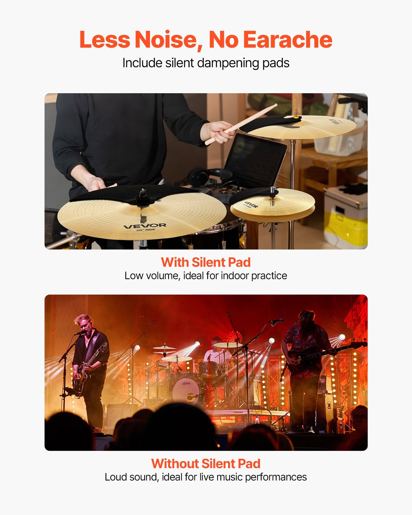 Cymbal Pack, 3 Pieces Cymbals for Drum Set, Alloy Cymbals Drum Set Includes 14-inch Hi-Hats, 16-inch Crash, 20-inch Ride, Drumsticks & Cymbal Bag, Alloy Cymbal Pack for Drummer, Bright Copper