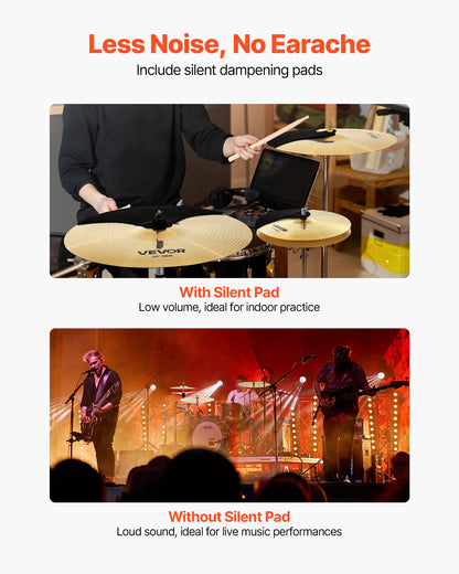 Cymbal Pack, 3 Pieces Cymbals for Drum Set, Alloy Cymbals Drum Set Includes 14-inch Hi-Hats, 16-inch Crash, 20-inch Ride, Drumsticks & Cymbal Bag, Alloy Cymbal Pack for Drummer, Bright Copper