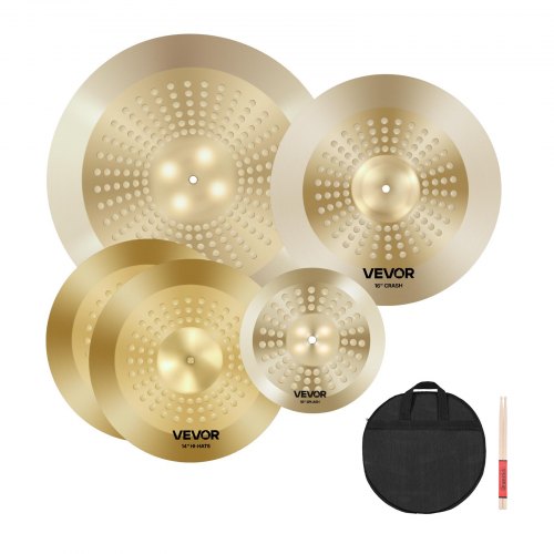 Cymbal Pack, 4 Pieces Cymbals for Drum Set, Alloy Cymbals Drum Set Includes 14-inch Hi-Hats, 16-inch Crash, 20-inch Ride, 10-inch Splash, Drumsticks & Cymbal Bag, Alloy Cymbal Pack for Drummer