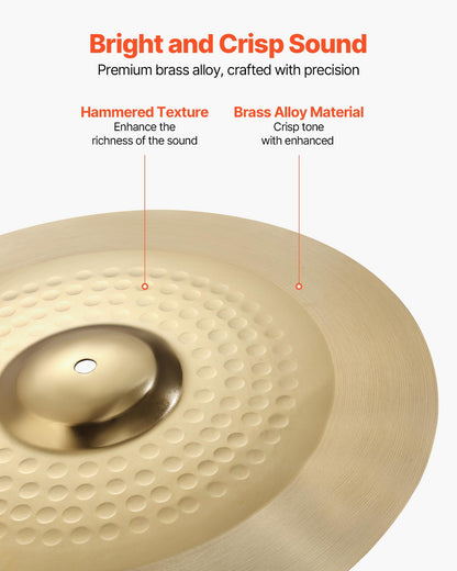 Cymbal Pack, 4 Pieces Cymbals for Drum Set, Alloy Cymbals Drum Set Includes 14-inch Hi-Hats, 16-inch Crash, 20-inch Ride, 10-inch Splash, Drumsticks & Cymbal Bag, Alloy Cymbal Pack for Drummer