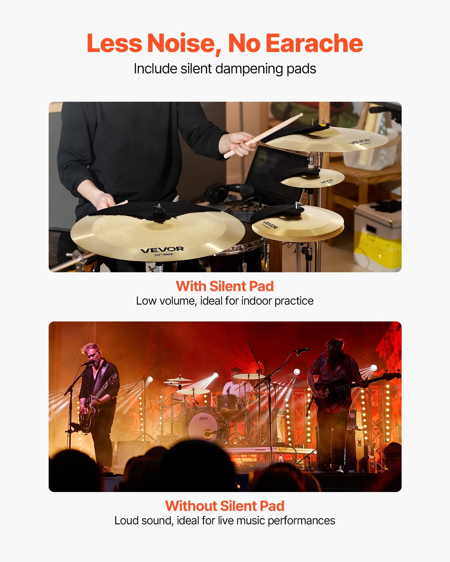 Cymbal Pack, 4 Pieces Cymbals for Drum Set, Alloy Cymbals Drum Set Includes 14-inch Hi-Hats, 16-inch Crash, 20-inch Ride, 10-inch Splash, Drumsticks & Cymbal Bag, Alloy Cymbal Pack for Drummer