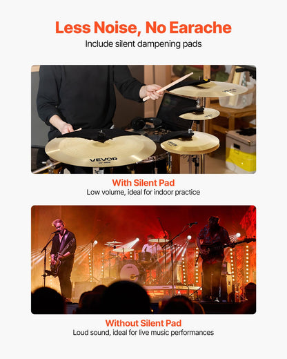Cymbal Pack, 4 Pieces Cymbals for Drum Set, Alloy Cymbals Drum Set Includes 14-inch Hi-Hats, 16-inch Crash, 20-inch Ride, 10-inch Splash, Drumsticks & Cymbal Bag, Alloy Cymbal Pack for Drummer