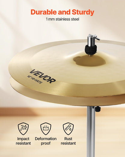 Cymbal Pack, 4 Pieces Cymbals for Drum Set, Alloy Cymbals Drum Set Includes 14-inch Hi-Hats, 16-inch Crash, 20-inch Ride, 10-inch Splash, Drumsticks & Cymbal Bag, Alloy Cymbal Pack for Drummer