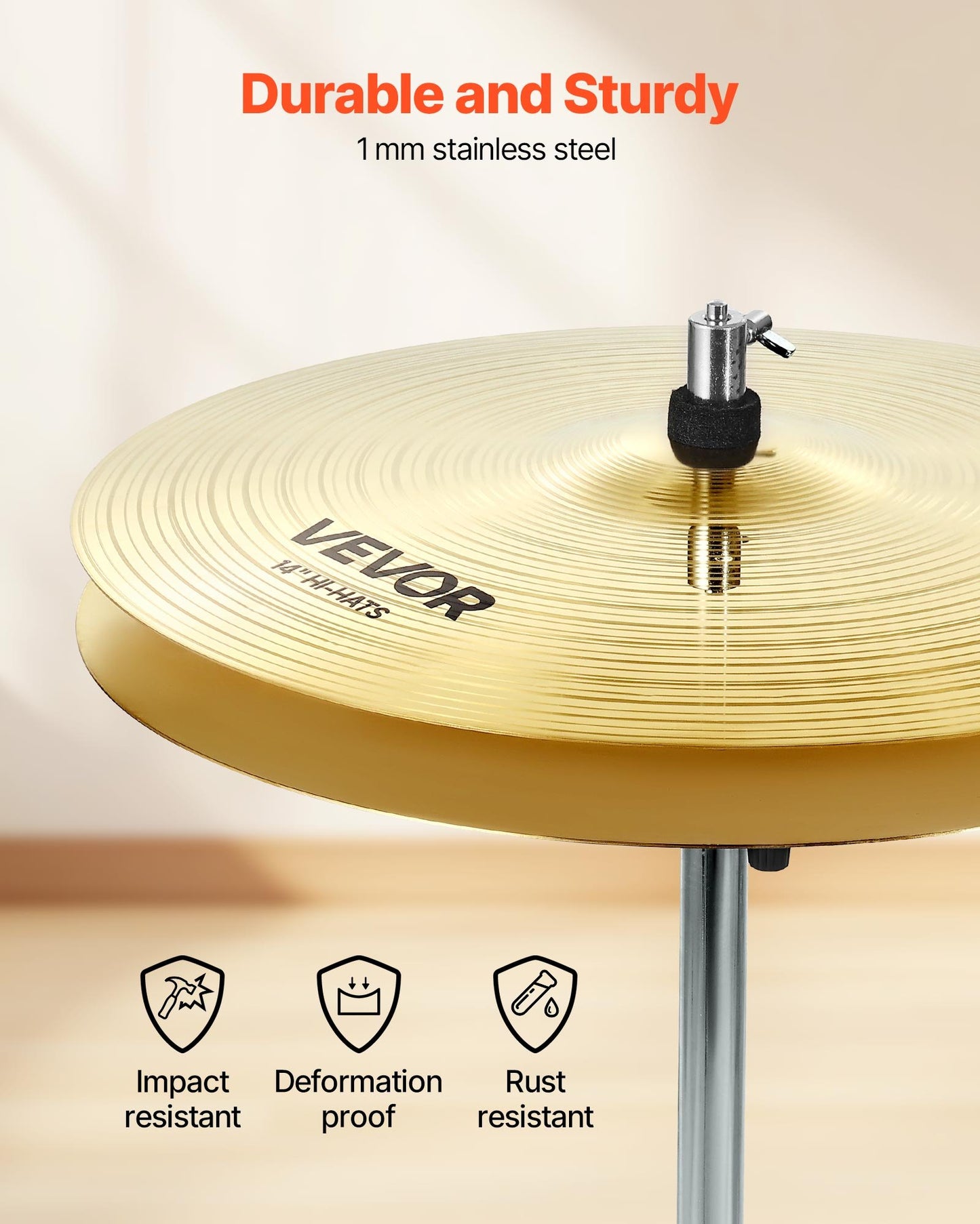 Cymbal Pack, 6 Pieces Cymbals for Drum Set, Alloy Cymbals Drum Set Includes 14-inch Hi-Hats, 16-inch Crash, 18-inch Crash, 20-inch Ride, 10-inch Splash, 16-inch China, Drumsticks & Cymbal Bag
