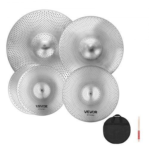 Low Volume Cymbal Pack, 4 Pieces Quiet Cymbals for Drum Set, Alloy Cymbals Drum Set Includes 14-inch Hi-Hats, 16-inch Crash, 18-inch Crash, 20-inch Ride, Drumsticks & Cymbal Bag, Bright Copper