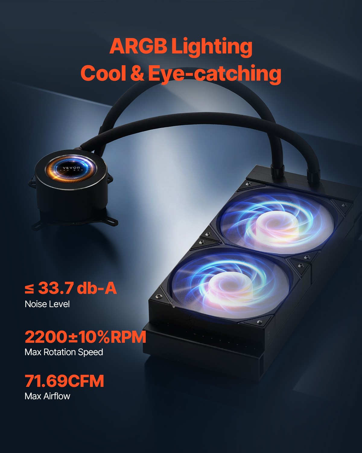 CPU-vätskekylare AIO CPU-vattenkylare med ARGB-ljus och 120 mm PWN-fläktar