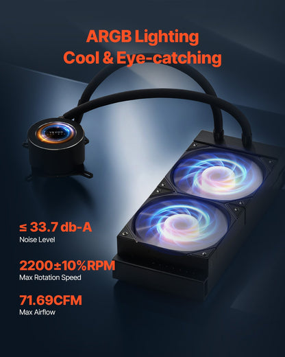 CPU-vätskekylare AIO CPU-vattenkylare med ARGB-ljus och 120 mm PWN-fläktar