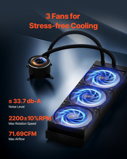 CPU flytande kylare AIO CPU vattenkylare med 3 PWN-fläktar (120 mm) Intel AMD
