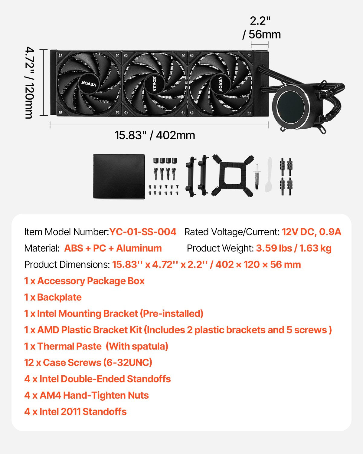 CPU flytande kylare AIO CPU vattenkylare med 3 PWN-fläktar (120 mm) Intel AMD