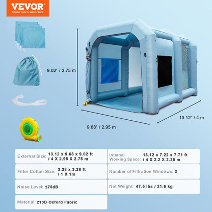 Inflatable Paint Booth, 13x10x9ft Inflatable Spray Booth, 950W High Powerful Blowers Spray Booth Tent, Car Paint Tent Air Filter System for Car Parking Tent Workstation Motorcycle Garage