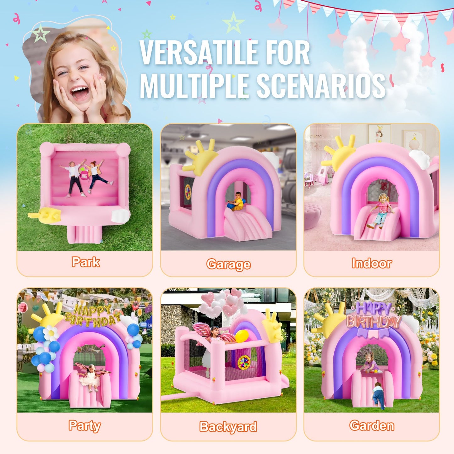 Uppblåsbart studshus, inomhus utomhus lekstuga studsmatta, Kid Jumping Bouncer med blåsare, rutschkana, förvaringsväska, hoppborg för familjens bakgård, för flickor Pojkar i åldrarna 3–8 år, 110x91x91 tum