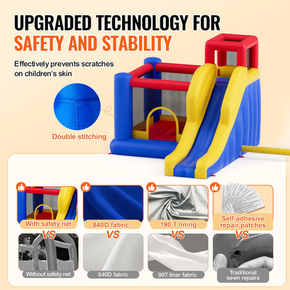 Aufblasbares Hüpfburg, hochwertiges Spielhaus-Trampolin für den Außenbereich, Hüpfburg mit Gebläse, Rutsche und Aufbewahrungstasche, Hüpfburg für den Familiengarten, für Kinder von 3–8 Jahren, 134 x 102 x 91 Zoll