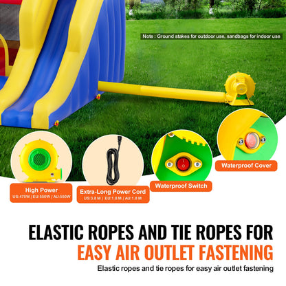 Aufblasbares Hüpfburg, hochwertiges Spielhaus-Trampolin für den Außenbereich, Hüpfburg mit Gebläse, Rutsche und Aufbewahrungstasche, Hüpfburg für den Familiengarten, für Kinder von 3–8 Jahren, 134 x 102 x 91 Zoll