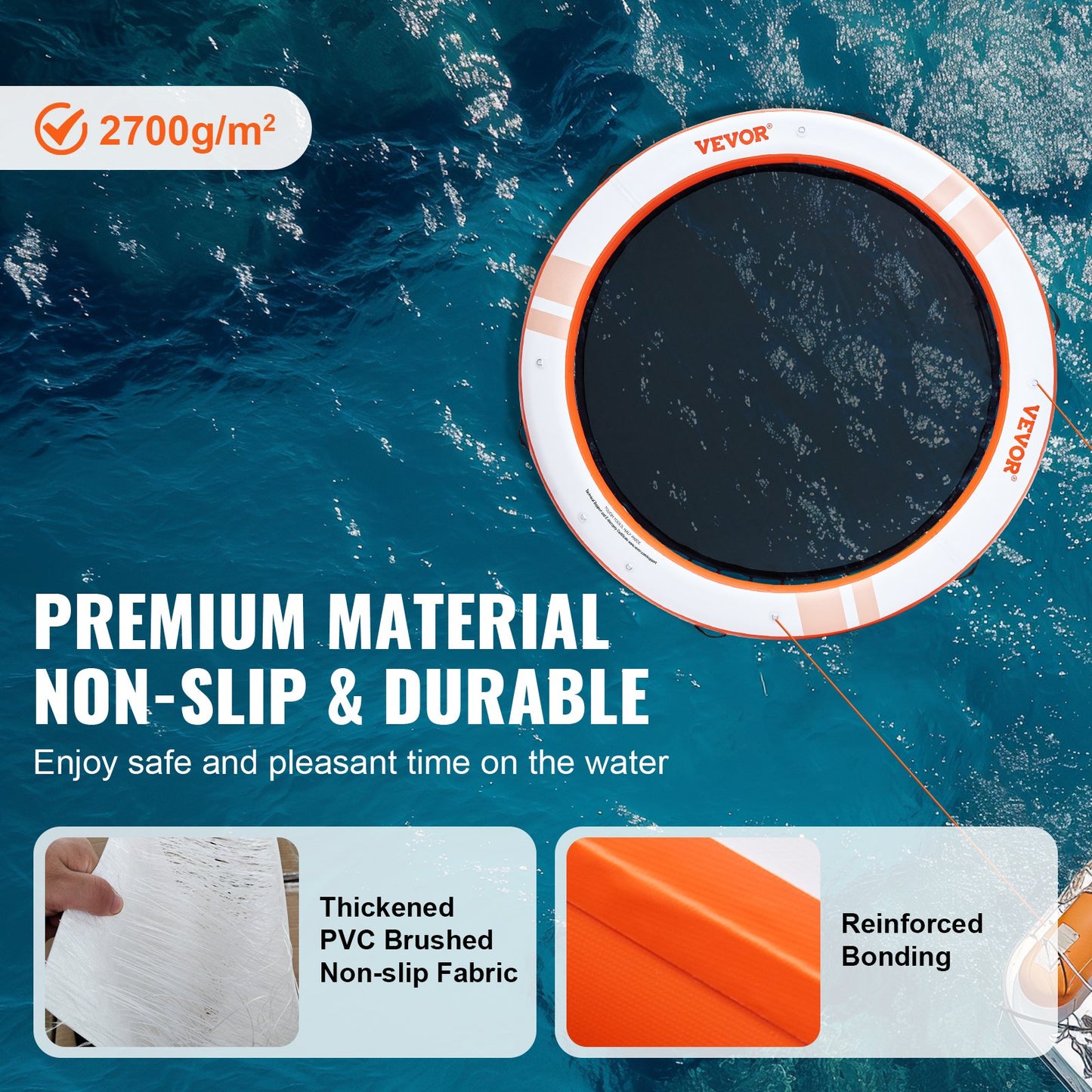 Inflatable Floating Dock, ø10FT Inflatable Dock Platform with ø8FT Trampoline Mesh Pool, Non-Slip Floating Platform Water Mat with Portable Bag & Detachable Ladder for Pool Beach Relaxation