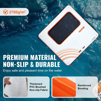 Inflatable Floating Dock, 10x10FT Inflatable Docking Platform with 4*7FT Trampoline Net Pool, Non-Slip Floating Platform Water Mat with Portable Bag and Removable Ladder for Poolside Relaxation