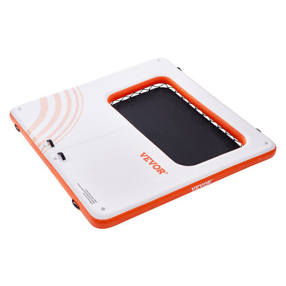 Inflatable Floating Dock, 10x10FT Inflatable Docking Platform with 4*7FT Trampoline Net Pool, Non-Slip Floating Platform Water Mat with Portable Bag and Removable Ladder for Poolside Relaxation