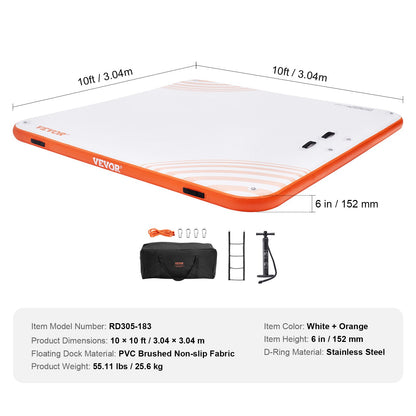 Uppblåsbar Flytdocka 10x10FT Uppblåsbar Dock Plattformsmatta med stege