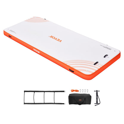 Uppblåsbar flytdocka, 15 x 6FT uppblåsbar kajplattform, halkfri vatten flytbrygga matta med bärbar bärväska och löstagbar stege, flytande plattform Island flotte för Pool Beach Ocean