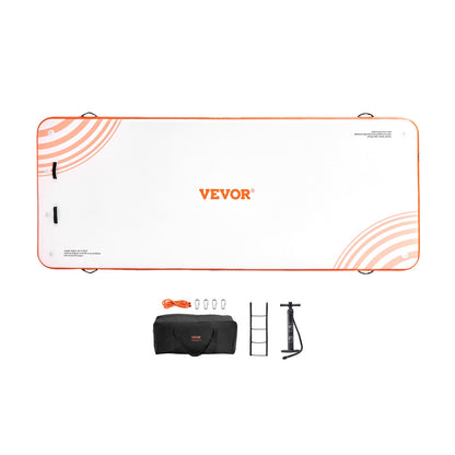 Uppblåsbar flytdocka, 15 x 6FT uppblåsbar kajplattform, halkfri vatten flytbrygga matta med bärbar bärväska och löstagbar stege, flytande plattform Island flotte för Pool Beach Ocean