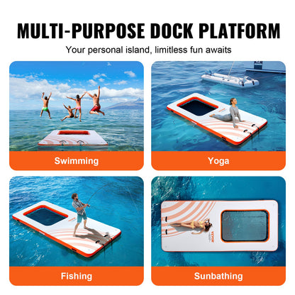 Aufblasbares Schwimmdock, 4,5 x 1,9 m große aufblasbare Dockingplattform mit 1,2 x 1,8 m großem Trampolinnetzpool, rutschfeste Wassermatte mit schwimmender Plattform und tragbarer Tasche und abnehmbarer Leiter zum Entspannen am Pool