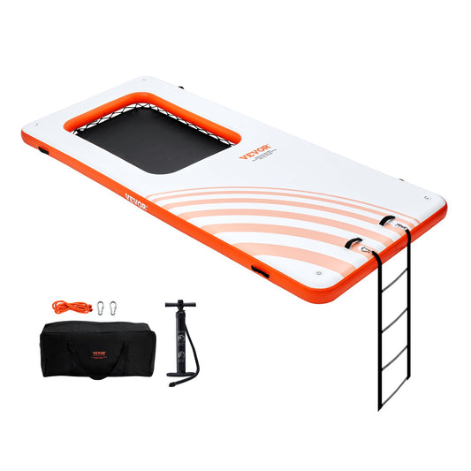 Uppblåsbar flytdocka, 15x6,5FT uppblåsbar dockningsplattform med 4*6FT studsmattameshpool, halkfri flytande plattform Vattenmatta med bärbar väska och avtagbar stege för avkoppling vid poolen