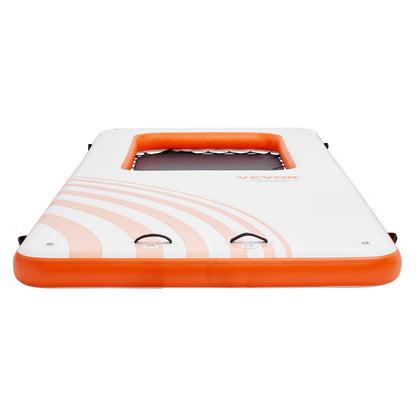 Aufblasbares Schwimmdock, 4,5 x 1,9 m große aufblasbare Dockingplattform mit 1,2 x 1,8 m großem Trampolinnetzpool, rutschfeste Wassermatte mit schwimmender Plattform und tragbarer Tasche und abnehmbarer Leiter zum Entspannen am Pool