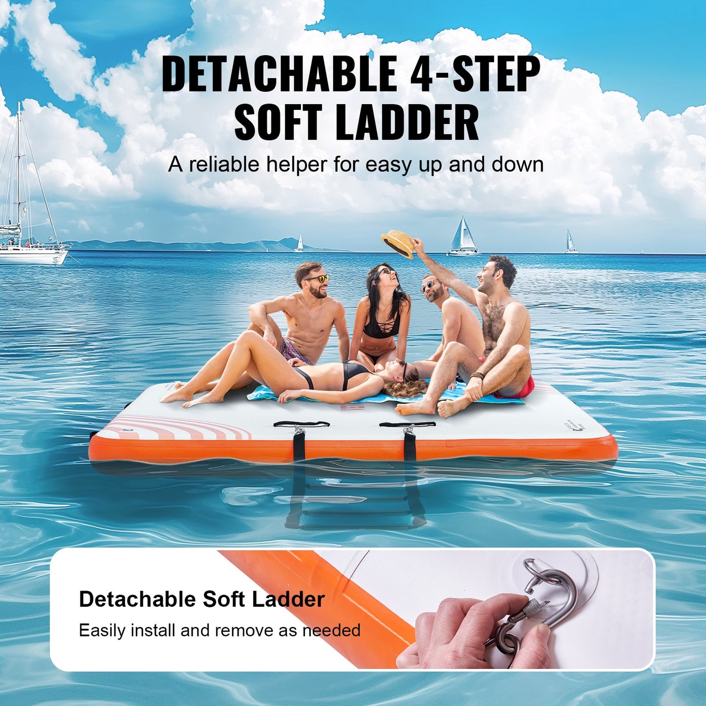 Inflatable Floating Dock, 6 x 5FT Inflatable Dock Platform, Non-Slip Water Floating Dock Mat with Portable Carrying Bag & Detachable Ladder, Floating Platform Island Raft for Pool Beach Ocean
