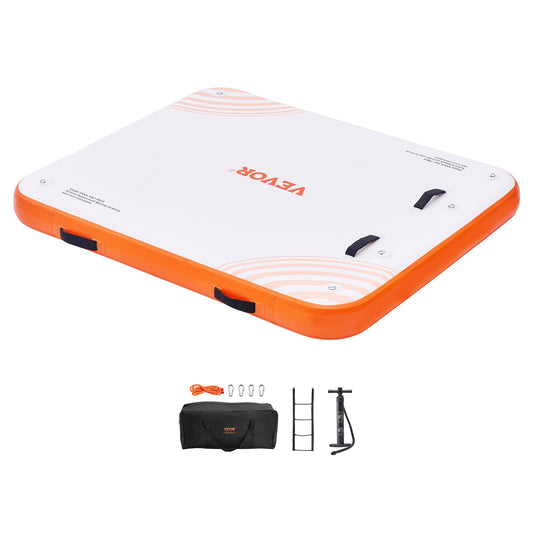 Uppblåsbar flytdocka, 6 x 5FT uppblåsbar dockningsplattform, halkfri vattenflytande docka matta med bärbar bärväska och löstagbar stege, flytande plattform Island Flotte för Pool Beach Ocean