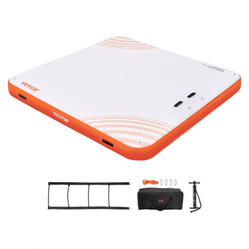 Inflatable Floating Dock, 7 x 7FT Inflatable Dock Platform, Non-Slip Water Floating Dock Mat with Portable Carrying Bag & Detachable Ladder, Floating Platform Island Raft for Pool Beach Ocean